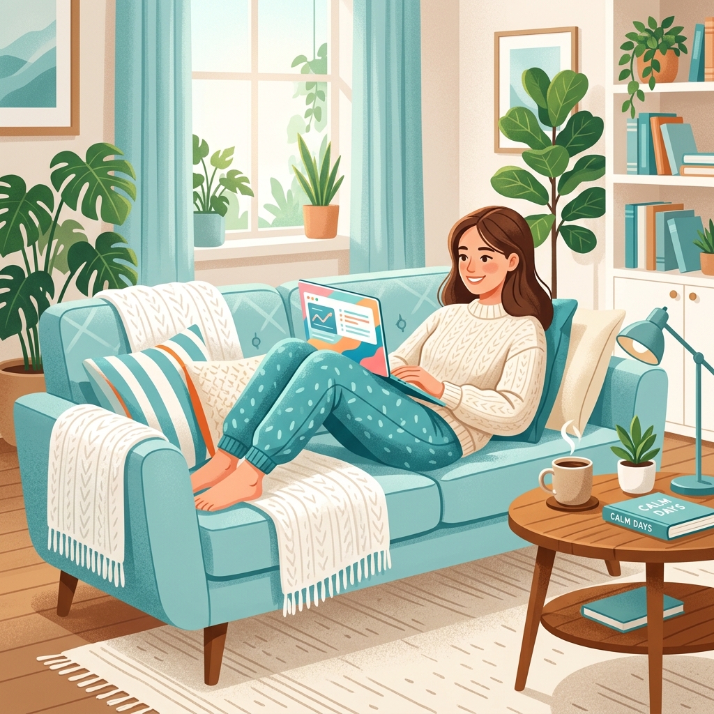 ソファで手軽にMacBook Neoを使う様子