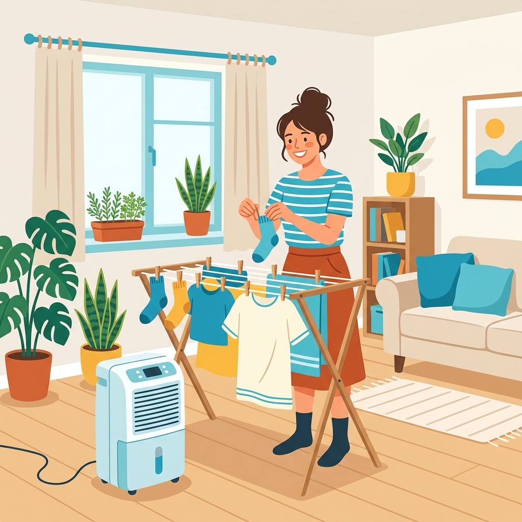 コンパクトなサーキュレーター除湿機のある一人暮らしの部屋