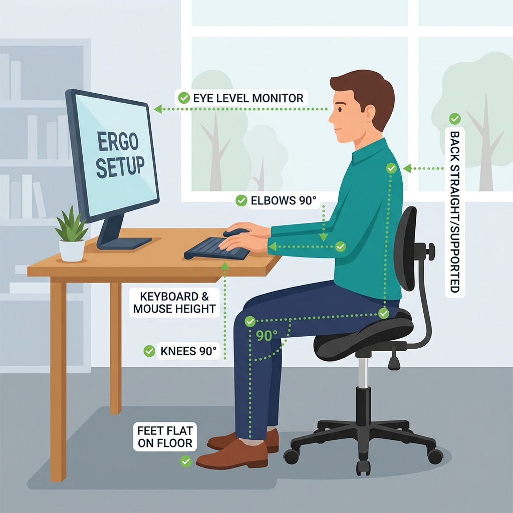 デスクの高さと椅子の高さを正しく合わせる図解
