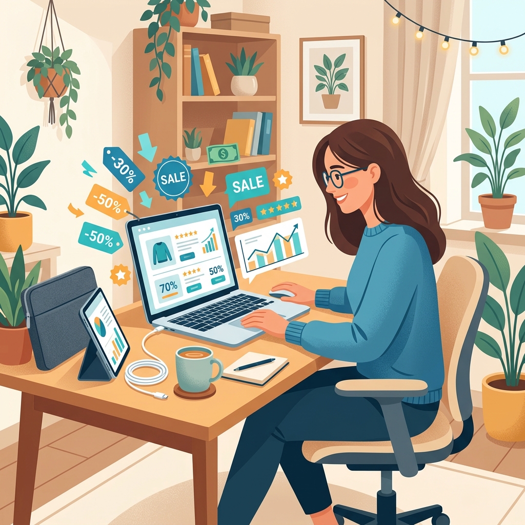 セール情報を調べるイラスト